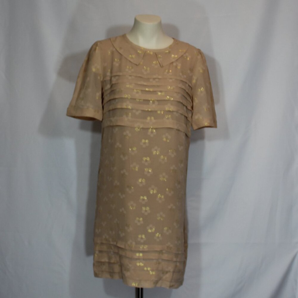 Marc By Marc Jacobs Women's Short Sleeve Silk Metallic liner Dress Beige size 6